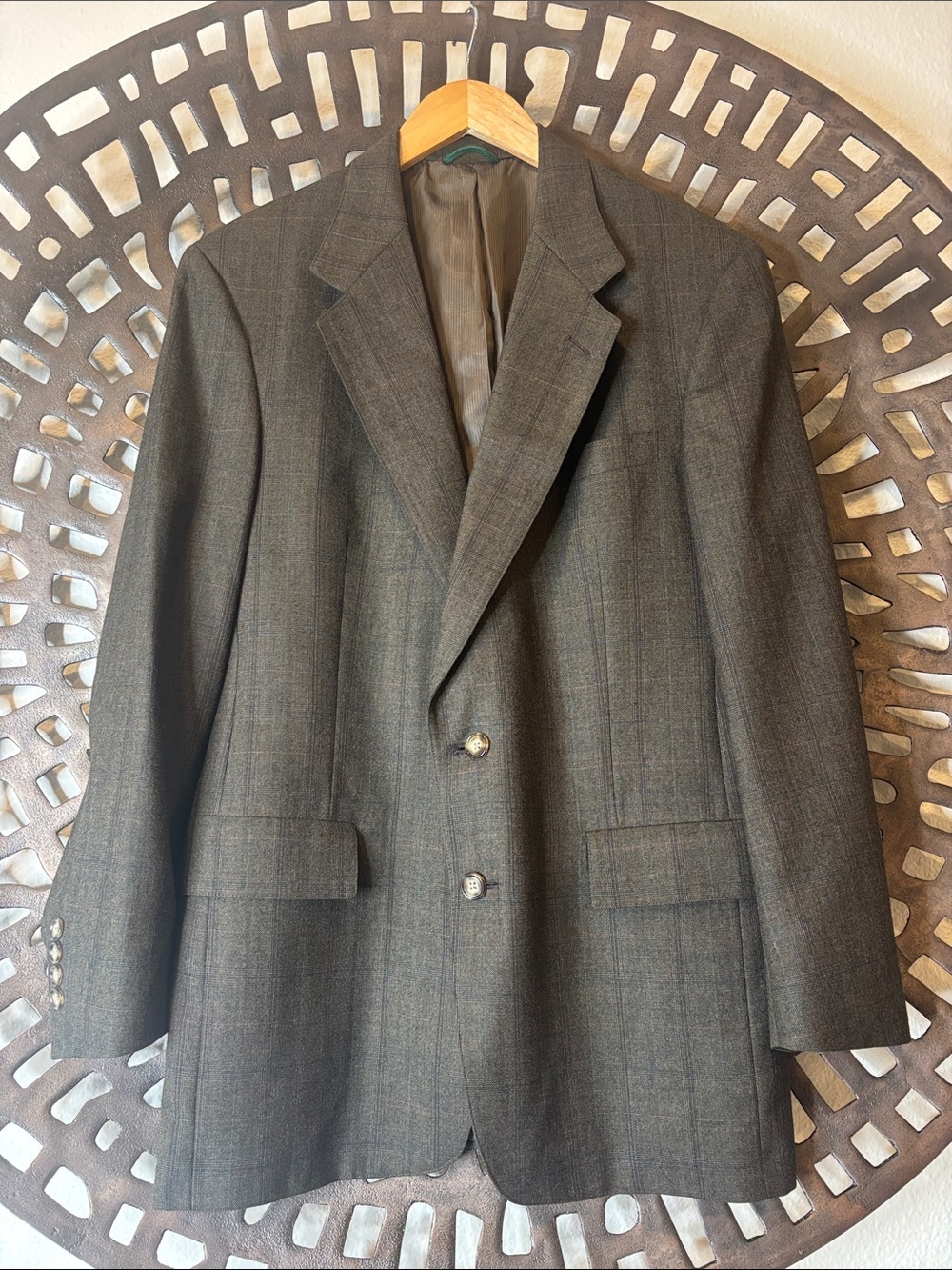 🫒 Austin Reed Dark Olive Plaid Wool Blazer Sport Coat Men’s 40R Classic 🫒